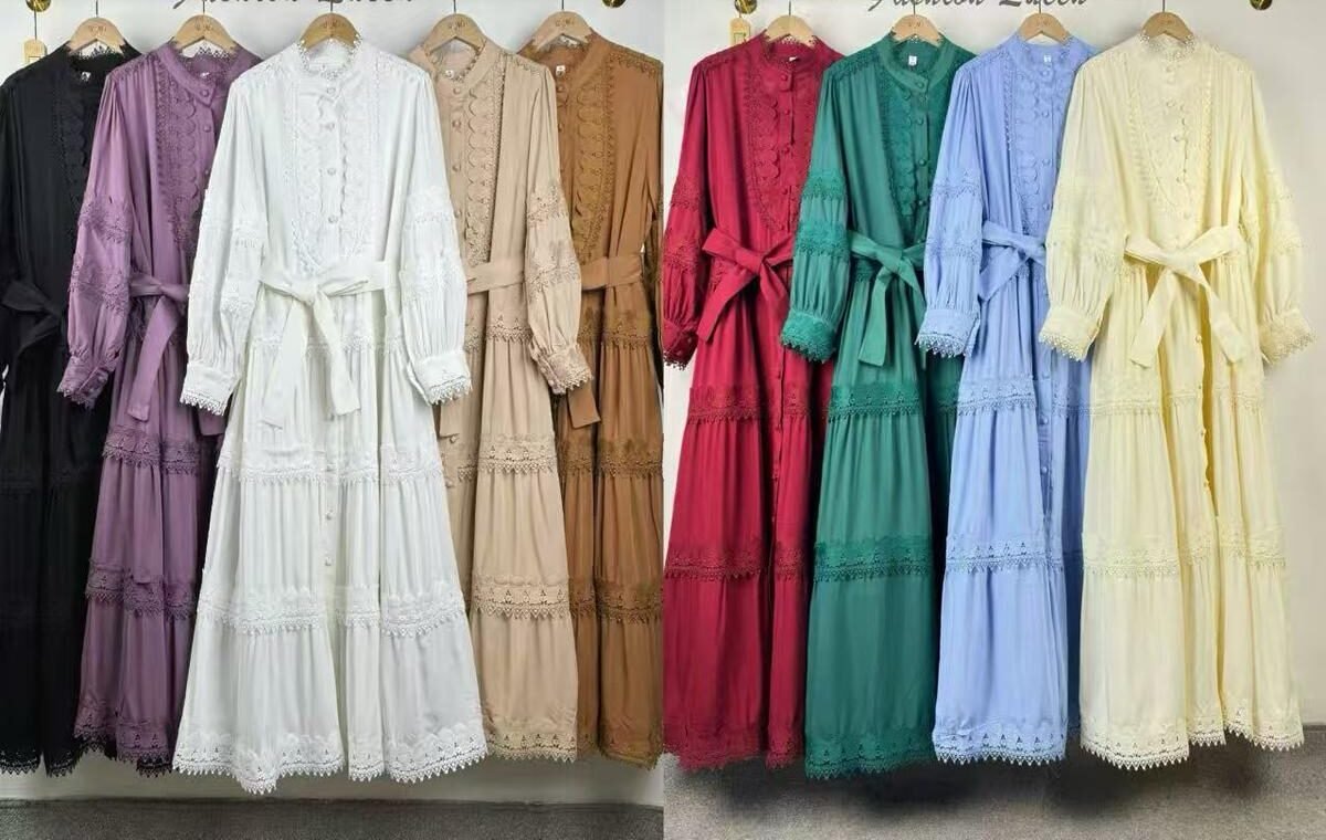 Vestido Largo Encaje con Cinturón